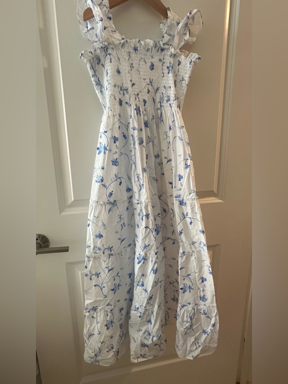 Hill House White Dress with Blue Floral Print